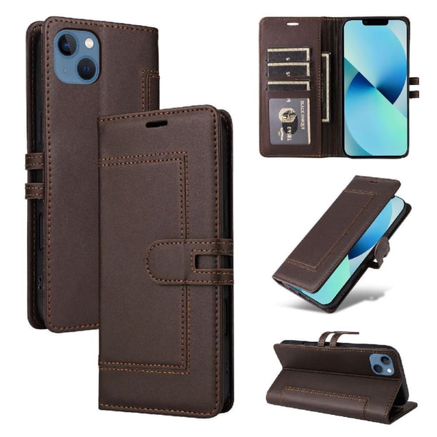 Premium Wallet Case for iPhone 15 with Card Slots & Kickstand, Flip Cover Brown