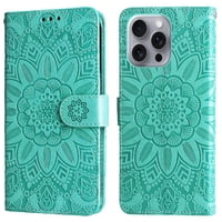 Funda Tipo Cartera Foxdock Para Iphone 16 Pro , Diseño Girasol En Relieve, Cuero Pu, Cierre Magnético, Soporte Y Tarjetero