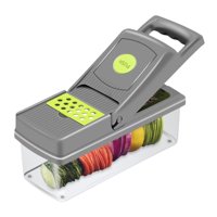Xusx111 - Picadora De Verduras, Picadora De Verduras De 7 Hojas, Picadora De Alimentos Práctica Con Contenedor, Rejilla De Queso, Elementos Esenciales Para El Hogar Y Gadgets De Cocina (Verde / Gris)