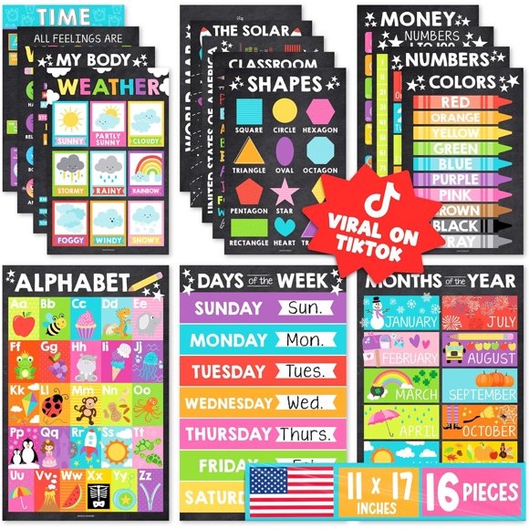 Hadley Designs Learning Posters for Toddlers, set de 16