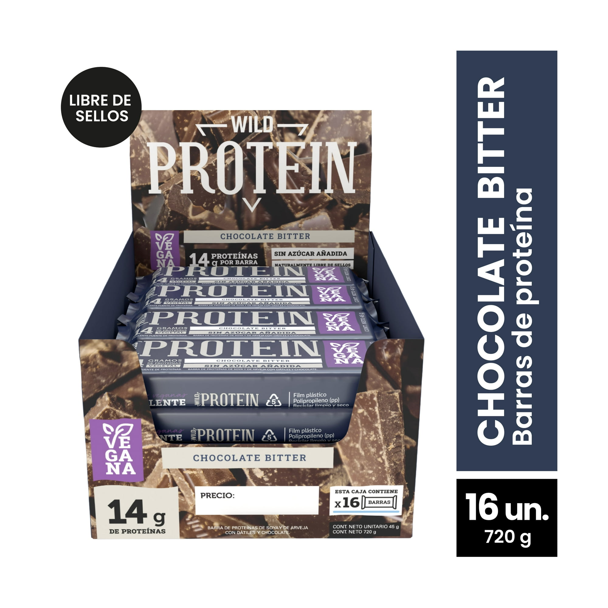 Wild Foods - Wild Protein Vegana Chocolate Bitter 16 Unidades