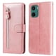 thumbnail image 1 of Funda tipo cartera para Motorola Moto E15 con bolsillo con cremallera y ranuras para tarjetas – Función de soporte Rosa, 1 of 5