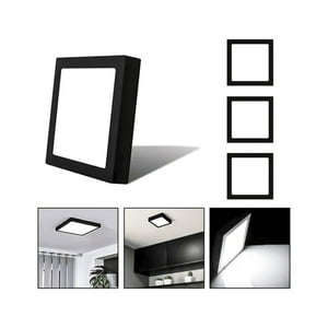 Genérico - 3 Foco Plafon Sobrepuesto Cuadrado 12W Luz Fria Borde Negro