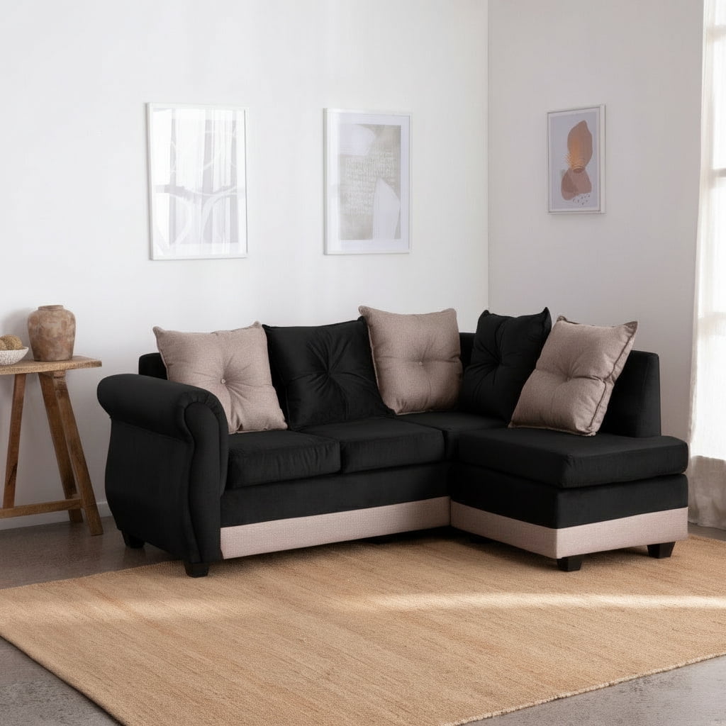 Mexx Muebles - Sofa Seccional Bali Felpa Negro