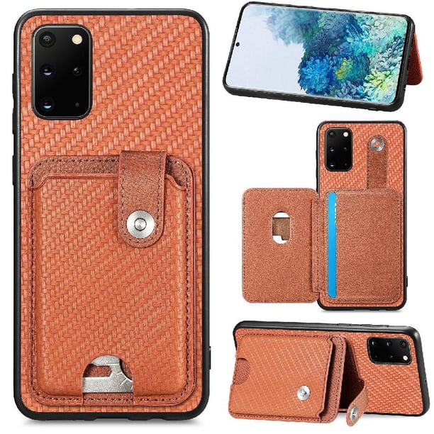 Funda Billetera Tejida para Samsung Galaxy S20 Plus con Soporte y Tarjetero Marrón