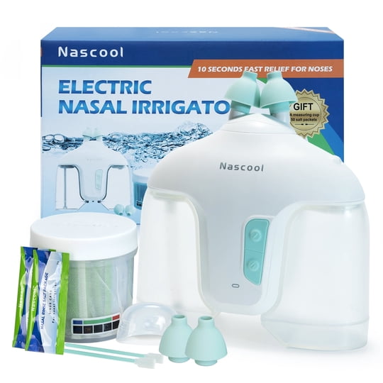 Nascool Sistema Eléctrico De Irrigación Nasal Con 50 Sobres De Sal, Limpiador De Enjuague Nasal Y Lavador De Nariz