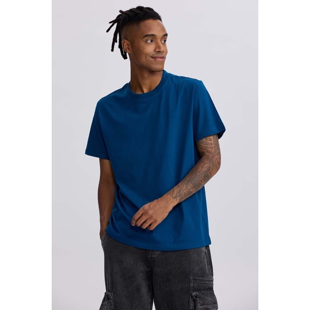 Polera Hombre Regular Fit Básica Azul Petróleo