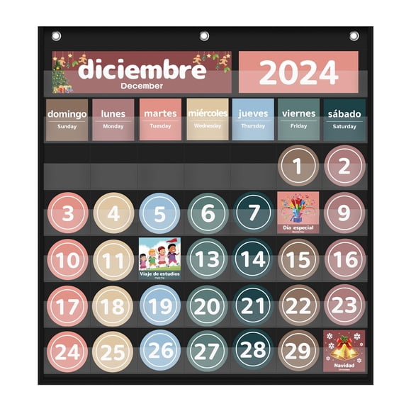 Calendario Mensual Boczif en Español Negro para Aula