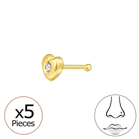 Piercing Plata 925 De Corazon Para La Nariz, Trago,Helix Y Parte Superior De La Oreja Con Cristal Enchapado En Oro