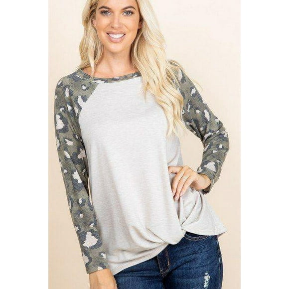 Top Casual de Felpa Francesa con Giro Lateral y Estampado Animal, Mangas Largas S