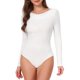 thumbnail image 1 of INSPIRE CHIC Body de Manga Larga para Mujer con Cuello Drapeado, Tops de Leotardo de Ajuste Ceñido, Básico de Punto para Salir L Blanco, 1 of 6