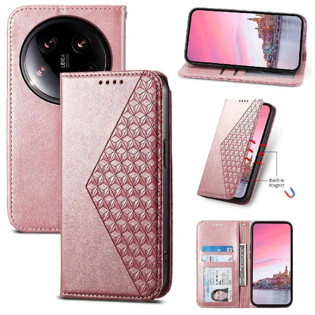 Funda Flip FOXDOCK para Xiaomi 14 Ultra , Estilo Billetera con Diseño Rombo, Correa de Mano y Soporte, Uso Diario