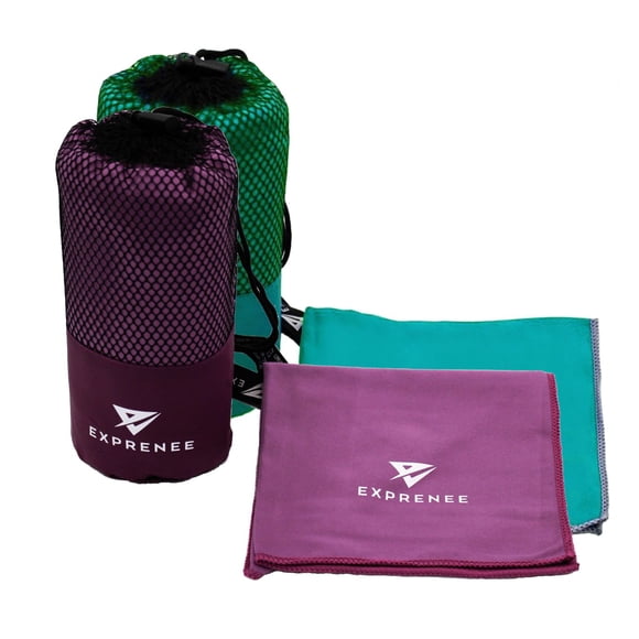 Set 3 Toalla Microfibra Natacion Viaje Pack 2 Purpura Turquesa