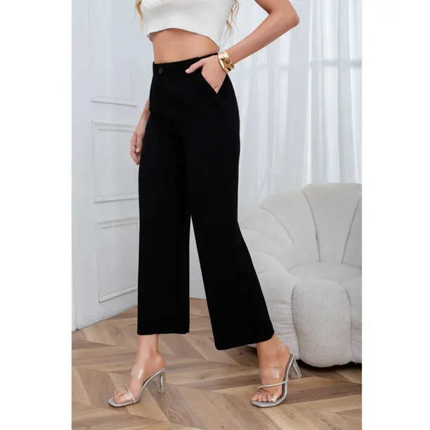 Pantalon Palazzo Tipo Lino Semi Formal Casual Boton Tiro Alto 3013