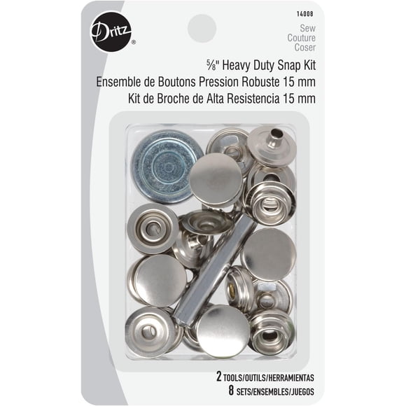 Snap Kit Dritz Heavy Duty 5/8, 8 juegos con herramientas, plateado