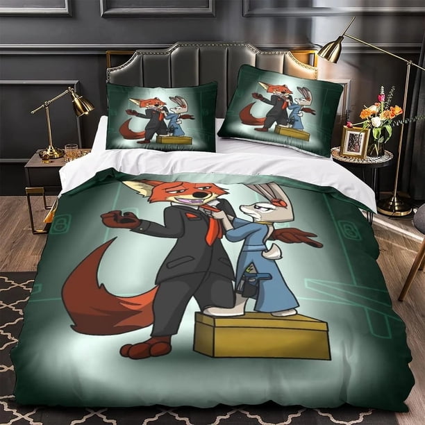 v1525 Bed Sheets Bedding Pillowcase Set Cartoon Cute Animal Zootopia Duvet Cover Set For Kids Boys Girls Adults Bedroom Decoration 3-Piece Bedding Set (1 Duvet Cover + 2 Pillow Shams) Bed Sheets ju152