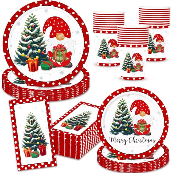 Platos y servilletas navideños de papel para 25 personas en KakanParty