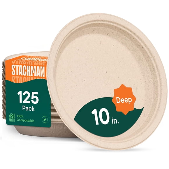 Platos De Papel De 10 Hondos Compostables Paquete De 125