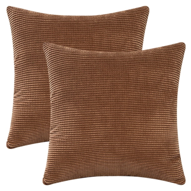 REGALWOVEN 2 Piezas Fundas de Almohada de Pana Clásica Moderna Suave Sólida para Sofá Cama Hogar Dormitorio Marrón 18" x 18"