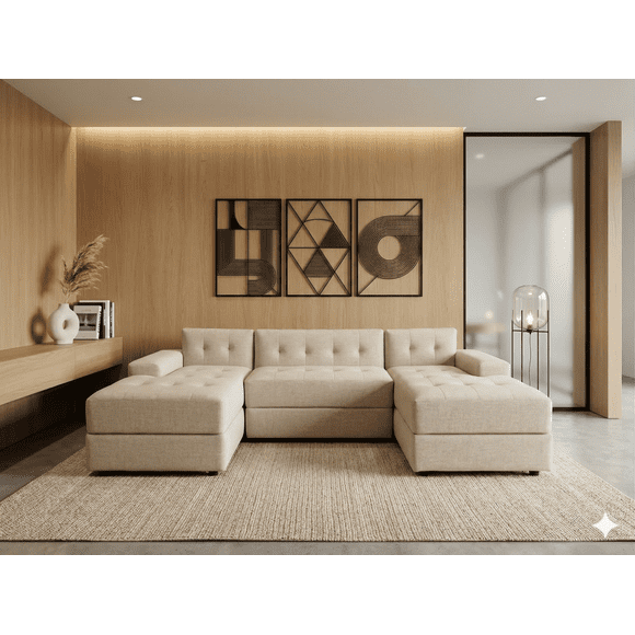 Sofa U Seccional Beige Lino