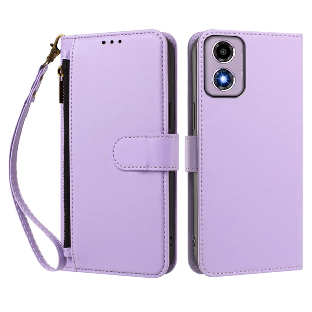 Funda Tipo Billetera para Motorola Moto E14 4G con Soporte y Bolsillo con Cierre Morado