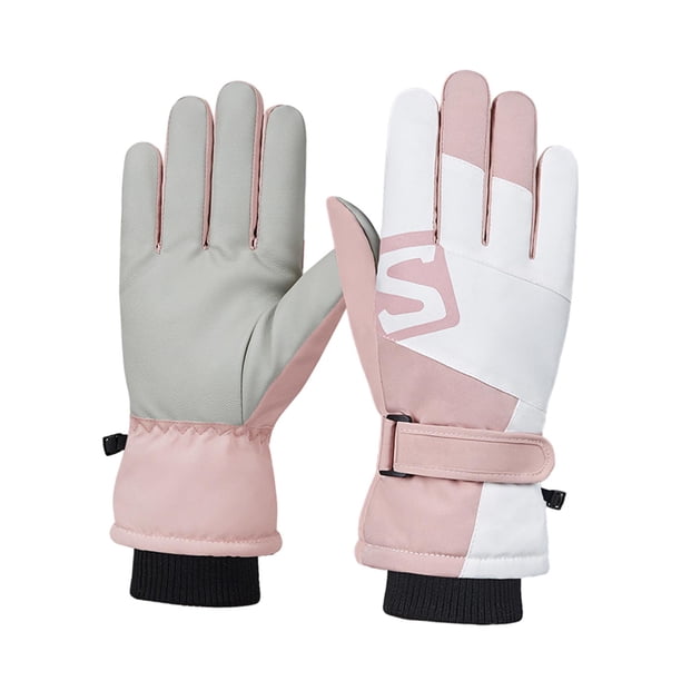 Guantes de esquí de invierno, guantes de Snowboard, manoplas con pantalla táctil para clima frío, guantes ligeros y gruesos para ciclismo al aire , rosa blanco
