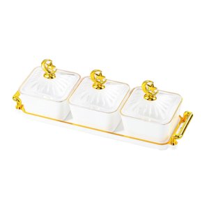 Magideal - Plato Dividido Para Aperitivos, Bandeja Para Servir Aperitivos, Plato Multifuncional Nórdico Para Servir Aperitivos De Frutas Secas Para Aperitivos En Blanco 3 Rejillas