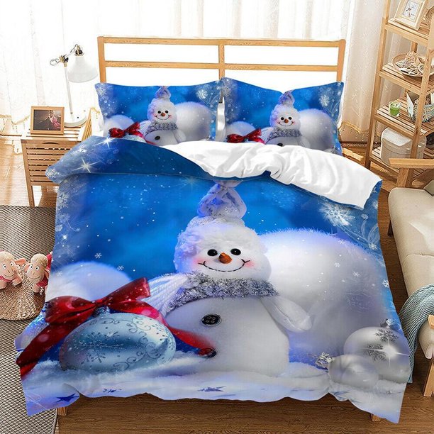 Christmas Wreath Stars Balls Santa Claus Quilt Duvet Cover Set Bed Linen3-Piece Bedding Set