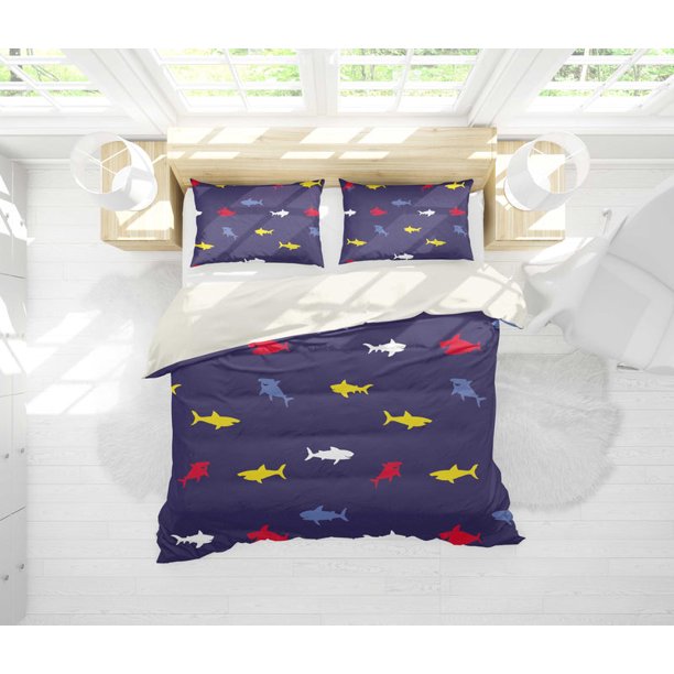 Set Funda De Edredón Peces De Colores Fondo Gris 3 Piezas