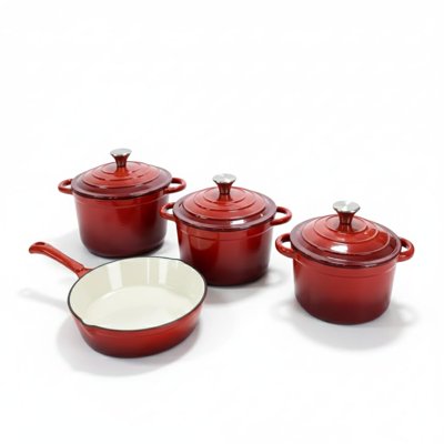 Batería De Cocina Acero 7 Pzs Color Rojo Genérico