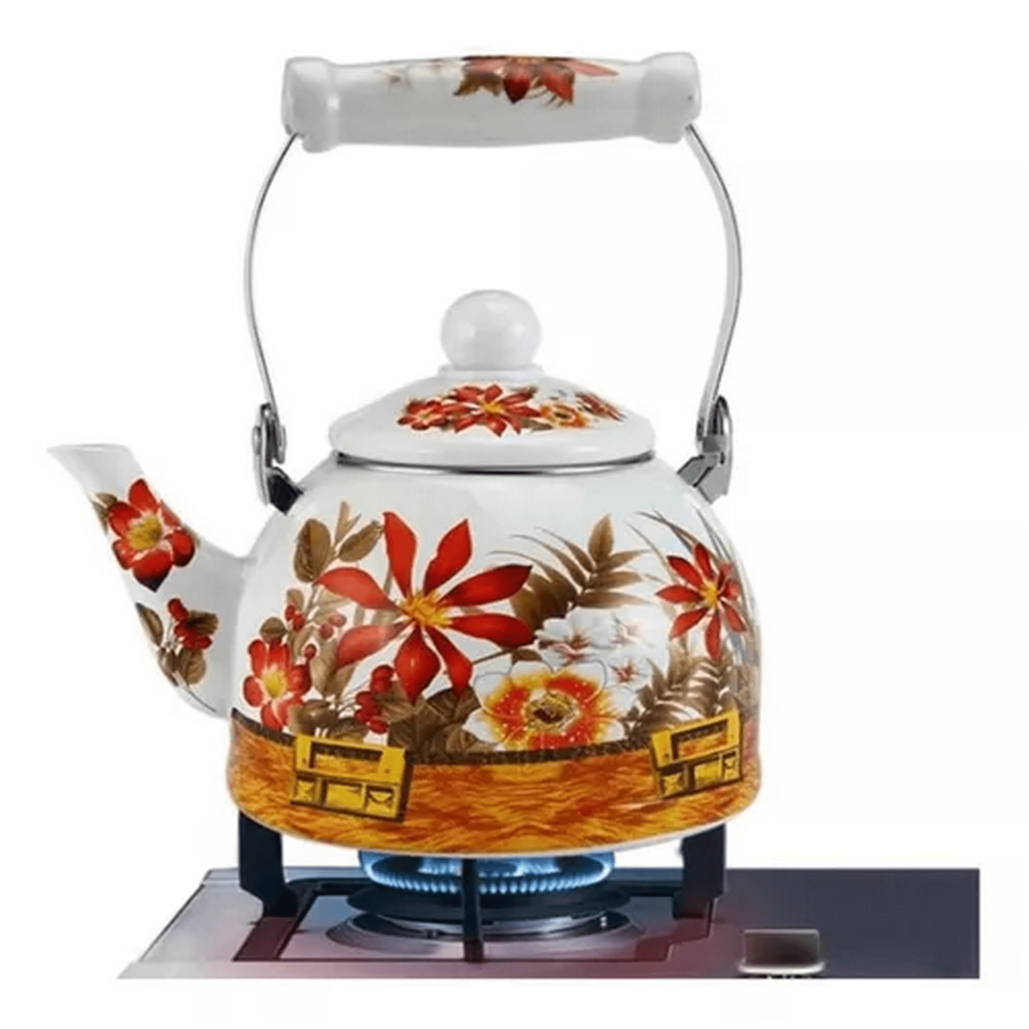 Genérico - Tetera Esmaltada De 2 Litros, Diseño Flores