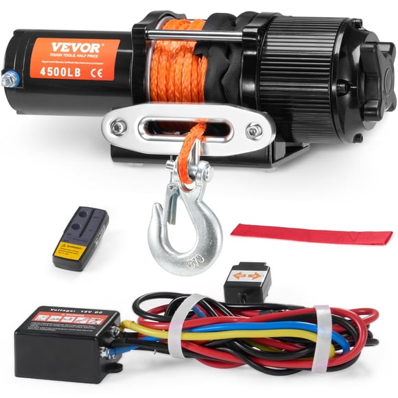 Cabrestante VEVOR 2041 kg, cuerda sintética, 12 V DC, ATV, UTV, IP55