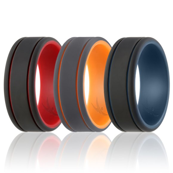 Set de anillos de boda de silicona ROQ para hombre gris-negro talla 7