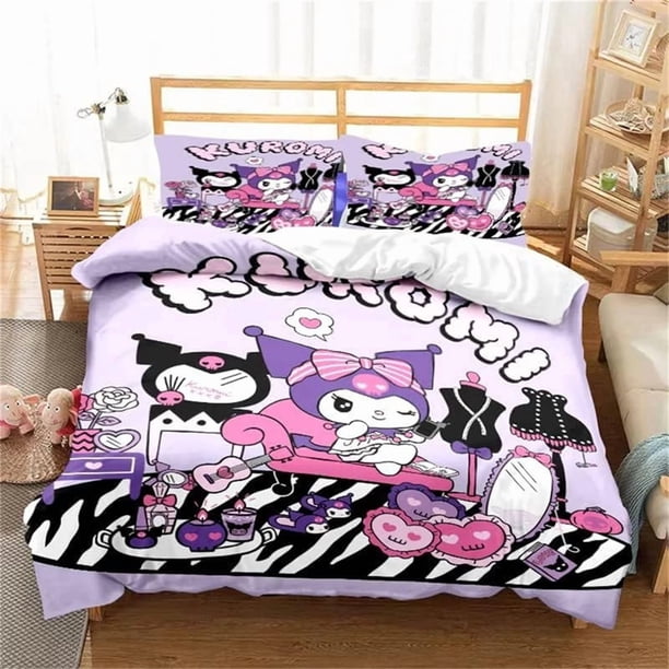 Kuromi Cinnamoroll Quilt Cover Pillowcase Set Single Double Bed Cute Cartoon Suitable for Boys Girls Children Gifts DecorationBed Sheets