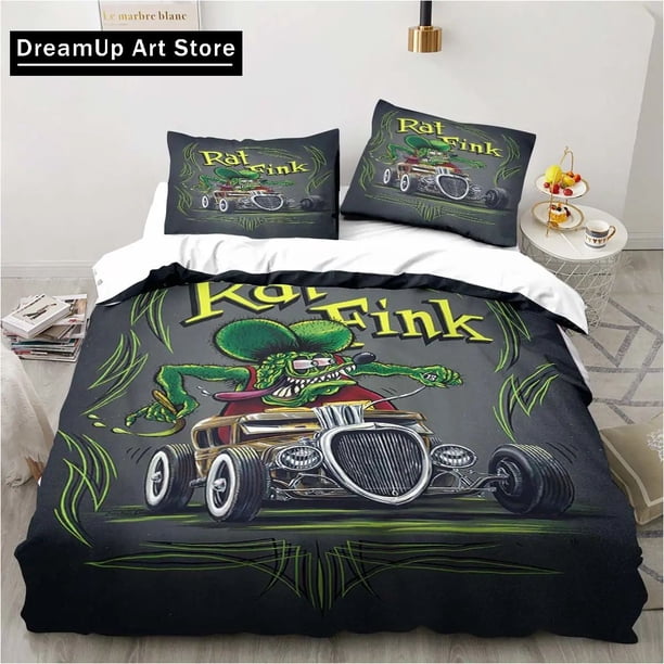 Fashion RatFink Bedding Set Boys Girls Duvet Cover Pillowcase Bed Adult Bedroom