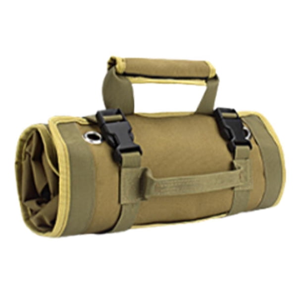 Organizador de bolsa de herramientas enrollable con 5 bolsillos con cremallera Tejido compacto resistente a la grasa y al desgarro Hebilla de , Khaki Caqui