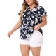 thumbnail image 4 of Tops de Talla Grande para Mujer de Agnes Orinda Blusas Retro Florales con Cuello en V y Mangas Cortas en Capas 2X Azul Marino, 4 of 6
