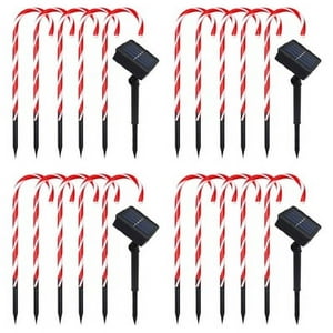 Hb Leds - Pack 20 Estaca Solar Navideña Con Forma De Bastón De Caramelo