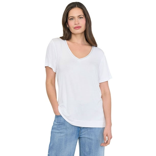Polera Mujer Cinta Brillos Blanco Corona