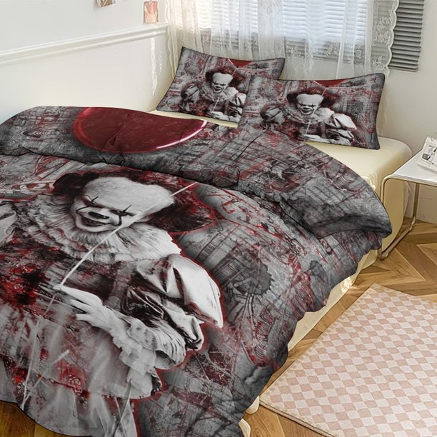 Pennywise Print Bedding Set Pattern Duvet Cove Set 3 Pieces 1 Quilt Cover And 2 Pillowcases for Women Men Teens