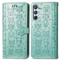 Funda Cartera Foxdock Para Samsung Galaxy A14 , Flip Pu Con Relieve De Gatos Y Perros, Tarjetero Y Soporte