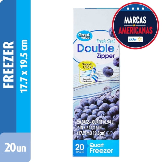 Bolsas Herméticas Freezer 17.7 X 19.5 Cm Mediana 20 Un Great Value