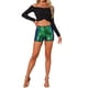 thumbnail image 2 of INSPIRE CHIC Pantalones Cortos de Mujer con Lentejuelas Brillantes de Cintura Media Sólida para Cóctel con Cintura Elástica Verde Oscuro M, 2 of 6
