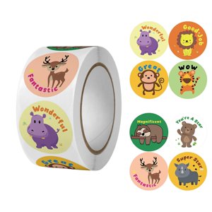 Magideal - Rollo De Pegatinas De Animales Motivacionales, 500 Pegatinas De Profesor Para Niños, Pegatinas Inspiradoras, Pegatinas Escolares, 1 Rollo, 8 Patrones, Estilo A