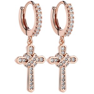 Ioensy - Pendientes De Aro Con Cruz, Regalo De Joyería Brillante Para Hombres, Mujeres, Aniversarios, Bodas, Oro Rosa