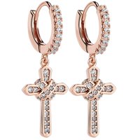 Ioensy - Pendientes De Aro Con Cruz, Regalo De Joyería Brillante Para Hombres, Mujeres, Aniversarios, Bodas, Oro Rosa