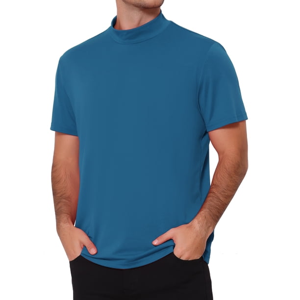 INSPIRE CHIC Camiseta de Hombre Cuello Mock Manga Corta Sólida Ligera de Algodón Casual Talla 2XL Azul Marino