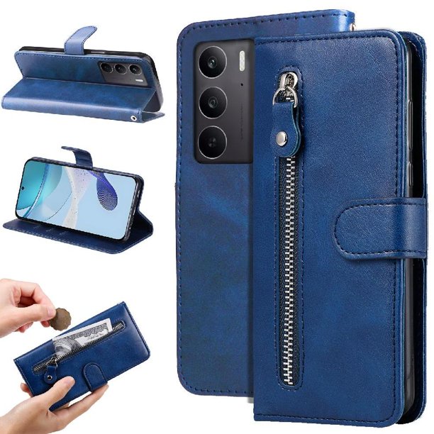 Funda con Cremallera para Realme C75 4G, Carcasa Cartera de Cuero PU con Soporte y Tarjetero