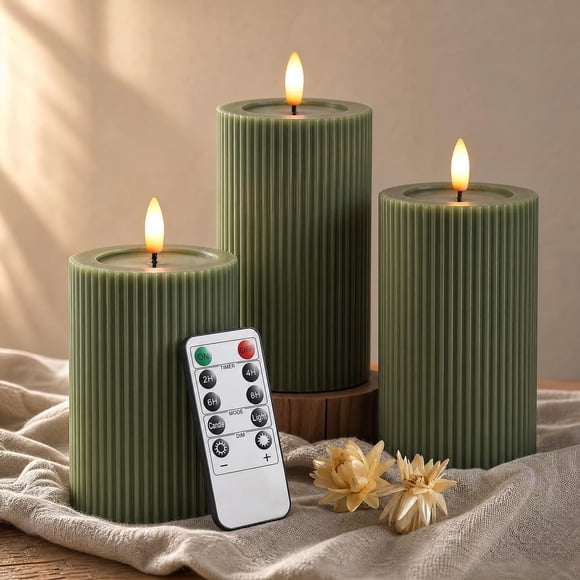 Velas pilar LED WYZworks sin llama con control remoto y temporizador, set de 3