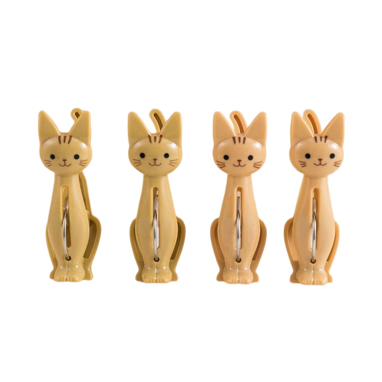 Bothyi - 4X Clip De Dibujos Animados De Gato Pin De Ropa Durable Portátil Para Calcetines Camping Home Yellow